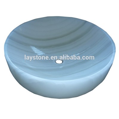 Cheap White onyx stripe round wash basin sink