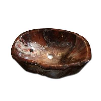 Fossil petrified wood vessel sink for bathroom