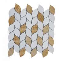 Leaves  pattern yellow wood+sivec white marble mosaic tiles 24x24