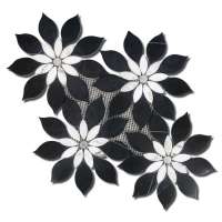 Black marquina+crystal white flower marble mosaic tile 30x30