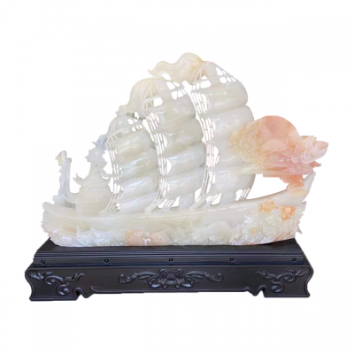 Interior decoration white jade sailboat